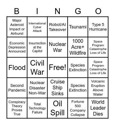 2021 Apocalypse Bingo Card