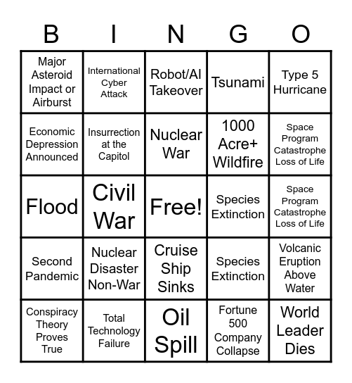 2021 Apocalypse Bingo Card