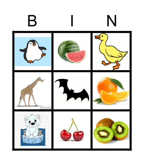 ANIMALI Bingo Card