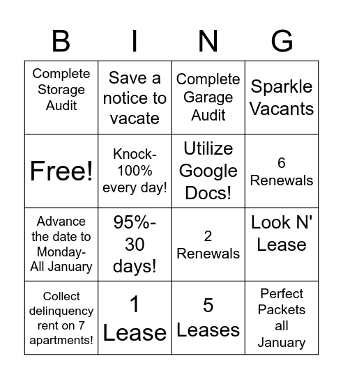 WIG Board JANUARY 2021 Bingo Card