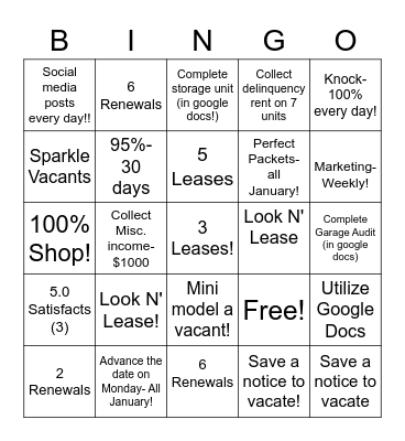 WIG Board Bingo Card