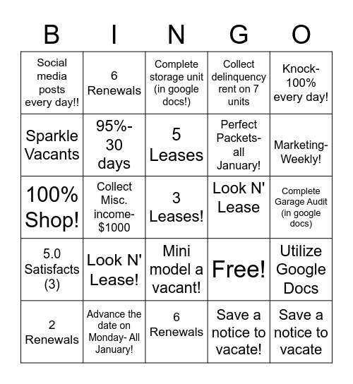 WIG Board Bingo Card