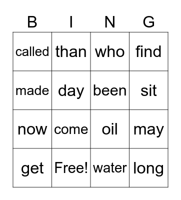 Fry Sight Words 81-100 Bingo Card