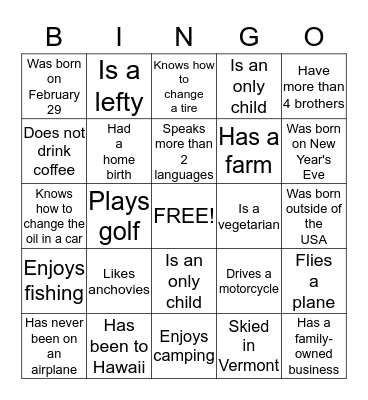 LWC Kick-off Dinner Bingo Card