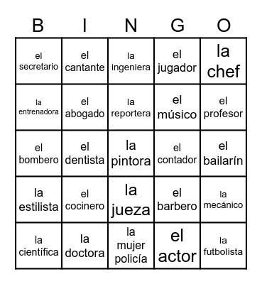 Las profesiones & oficios (ESPA 8 U3) Bingo Card