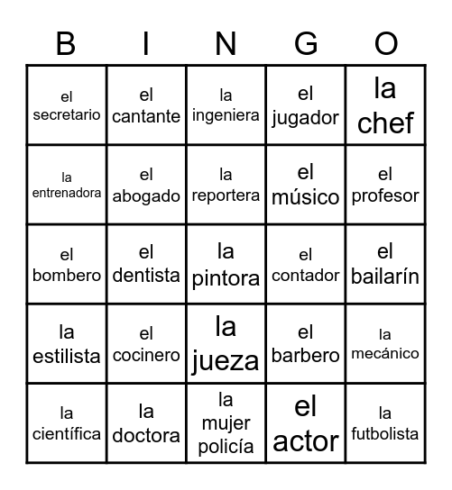 Las profesiones & oficios (ESPA 8 U3) Bingo Card