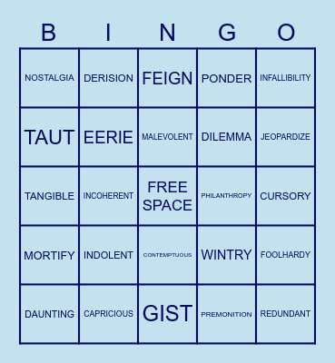 Vocabulary Bingo Card