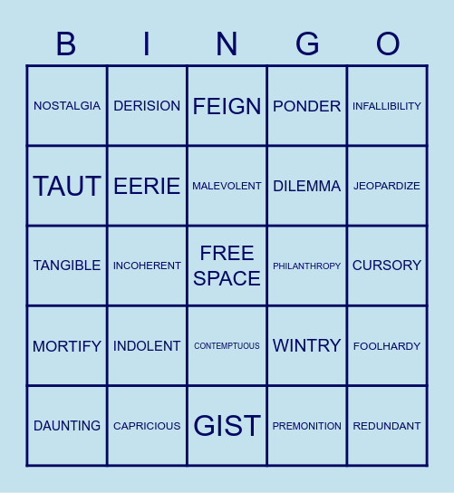 Vocabulary Bingo Card