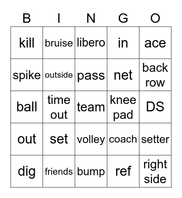 Volleyball Bingo Card