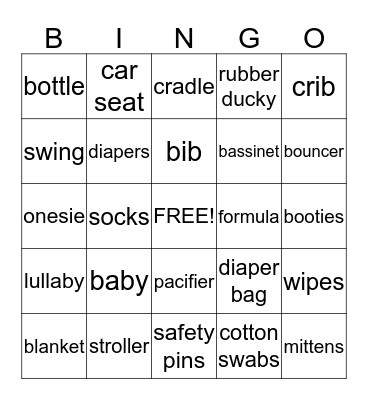 Ashley's Baby Shower  Bingo Card