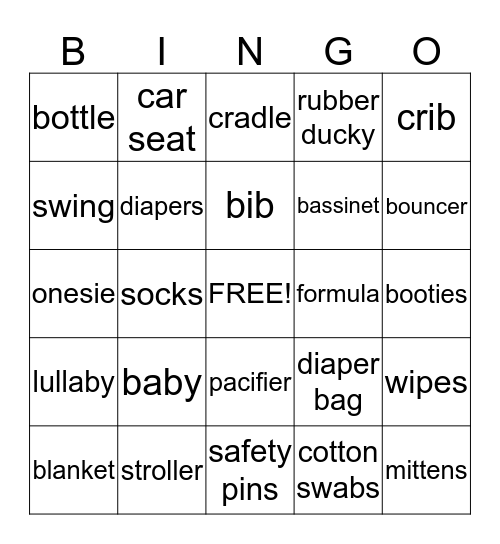 Ashley's Baby Shower  Bingo Card