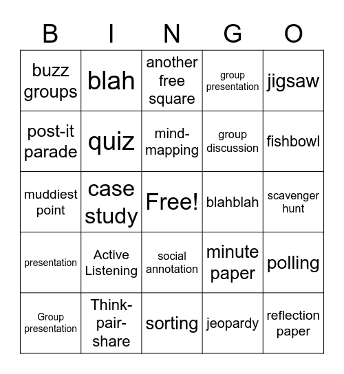Active Learning Bingo Card