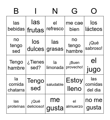 Comidas, bebidas & expresiones (ESPA 7 U3) Bingo Card