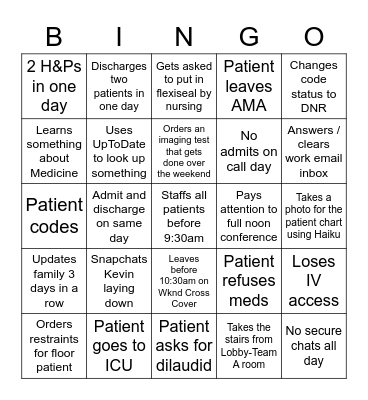 Team A Bingo Card
