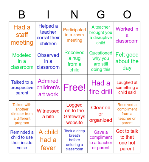 This Week in Child Care Bingo Card