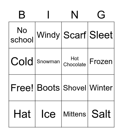 Winter Bingo Card