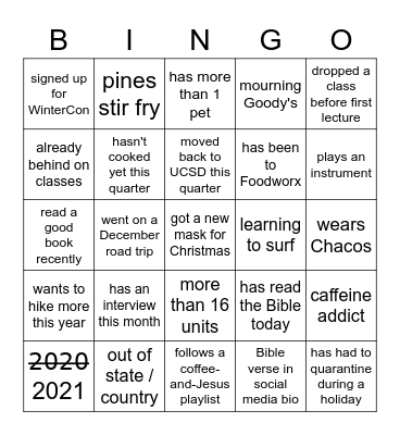 CRU WINTER 2021 Bingo Card