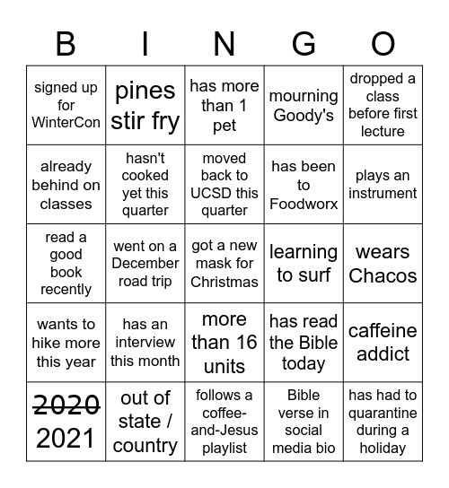 CRU WINTER 2021 Bingo Card