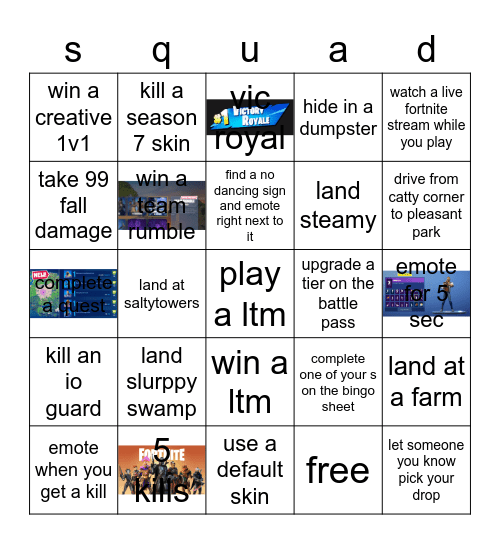fortnite bingo Card