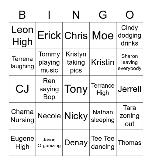 Crew Vacation 2021 Bingo Card