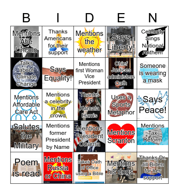 Scranton Inaugural Celebration Bingo Card