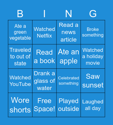 Winter Break Bingo Card