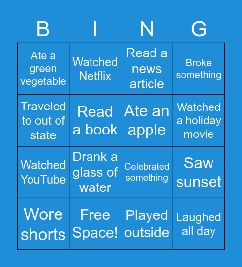 Winter Break Bingo Card