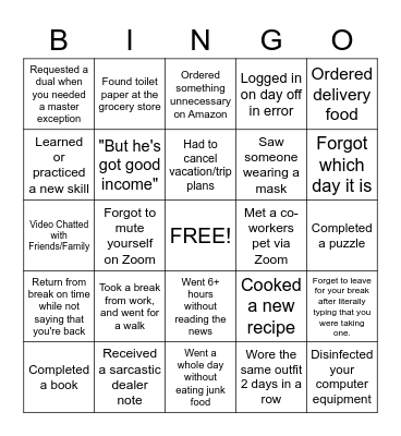 COVID-19 Work Bingo Card