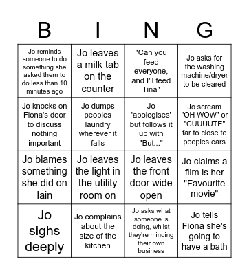 A day in the life of Jo Bingo Card
