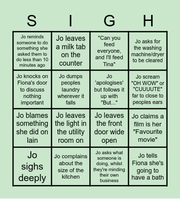 A day in the life of Jo Bingo Card
