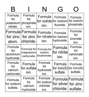 Chemistry Bingo Card