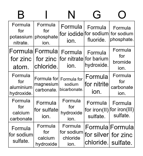 Chemistry Bingo Card