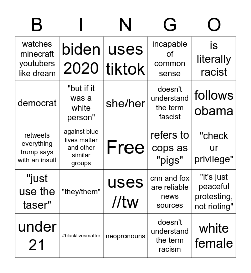 Twitter User Bingo Card