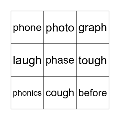 Word Bingo! Bingo Card