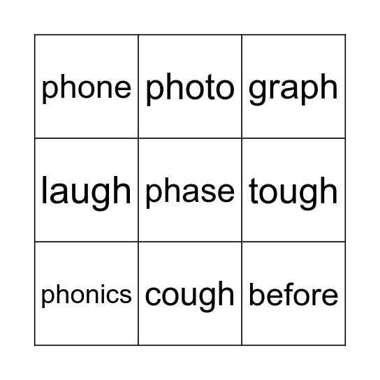 Word Bingo! Bingo Card