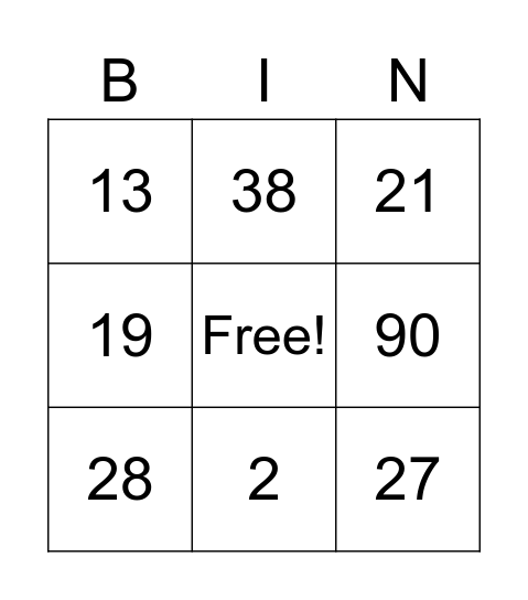 Numbers, 1-1,000 Bingo Card