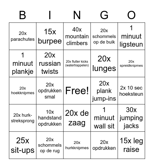 Kracht bingo Card