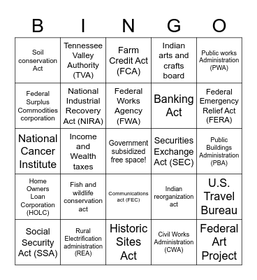 New Deal BINGO! Bingo Card