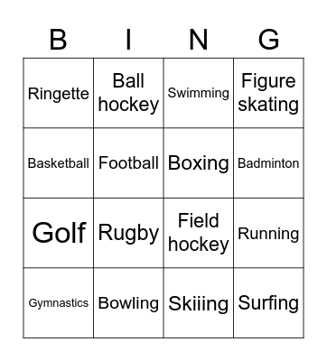 sports Bingo Card