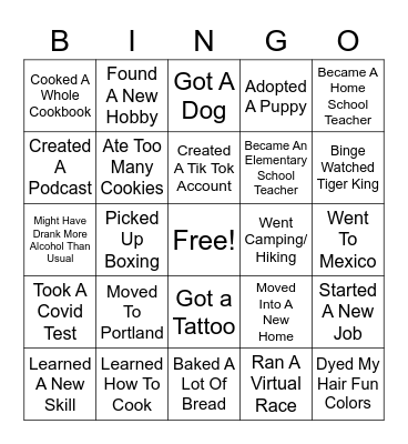 OTF Tigards 2020 Bingo Card