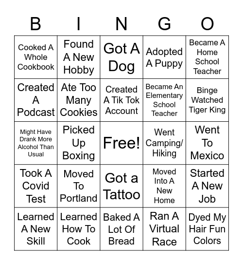OTF Tigards 2020 Bingo Card