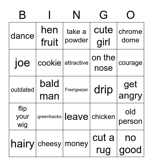 1940's Slang BINGO Card