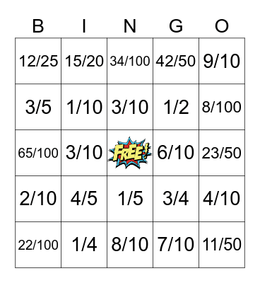 Fraction to Decimal Bingo Card