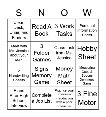 SNOW BINGO Card
