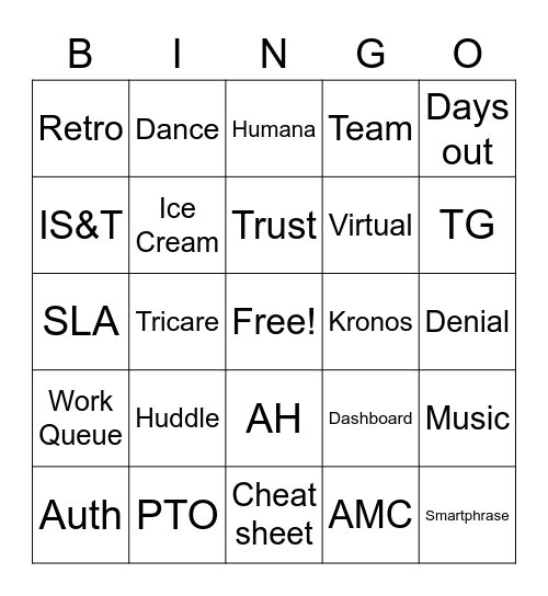 Pre-Service Bingo Card
