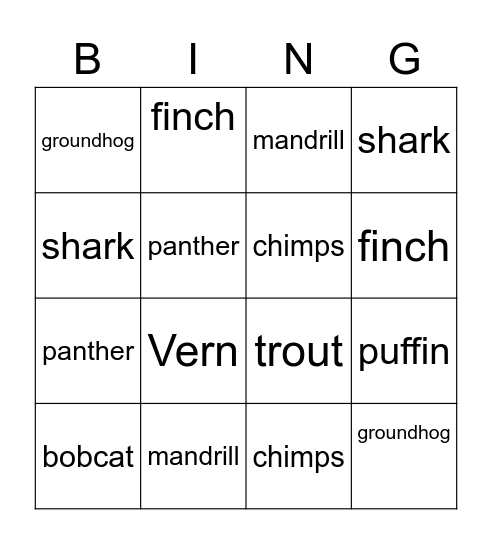 Green Fern Zoo Bingo Card