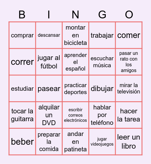 1.1 Vocabulario (Actividades) Bingo Card