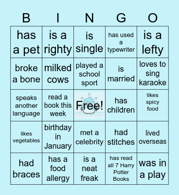 Don't Break the Ice Task #6 Bingo Card