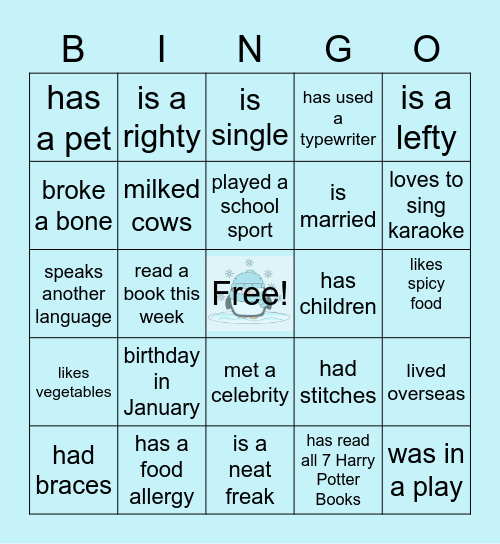 Don't Break the Ice Task #6 Bingo Card