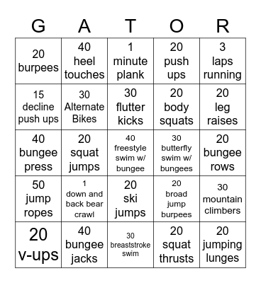 Gator Bingo Card